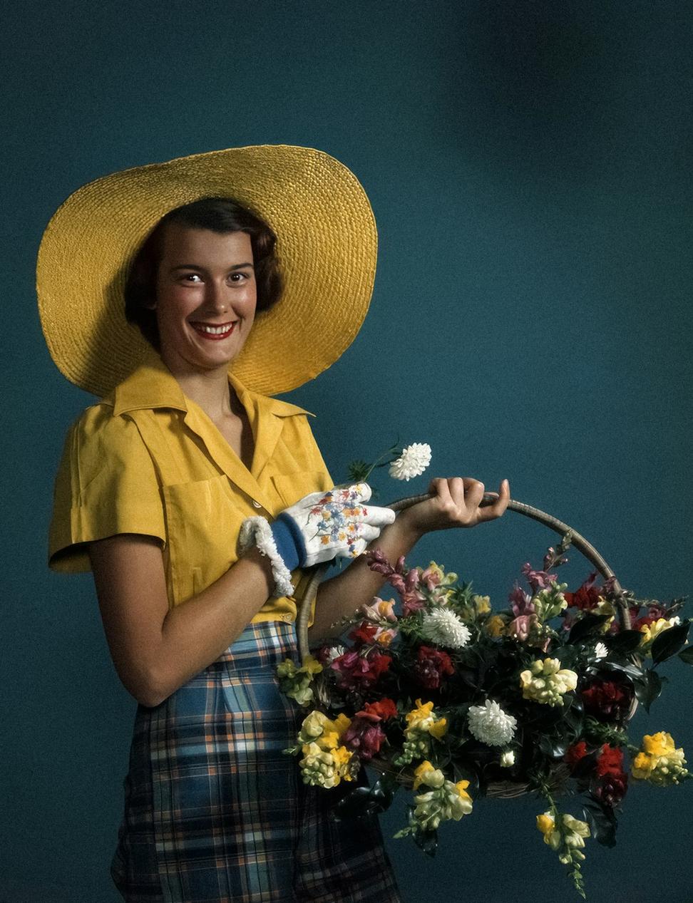 Happy student with arrangement